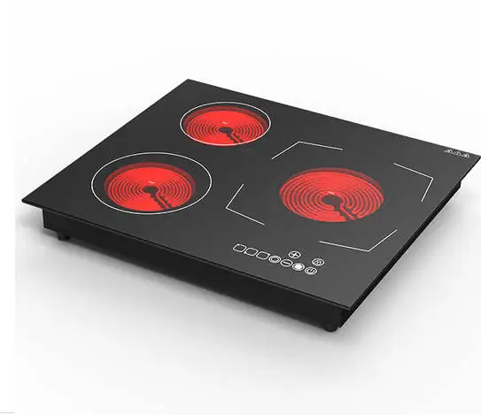3-Burner Ceramic Electric Cooker Kitchen Cooking Cooktop with Built-In Glass Panel Touch Control for Household Use