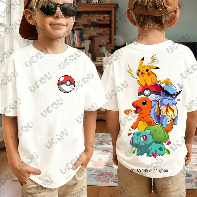 

Новая летняя хлопковая детская футболка с принтом покемонов и Пикачу, одежда для косплея с короткими рукавами, повседневные футболки, спортивные топы для детей/взрослых