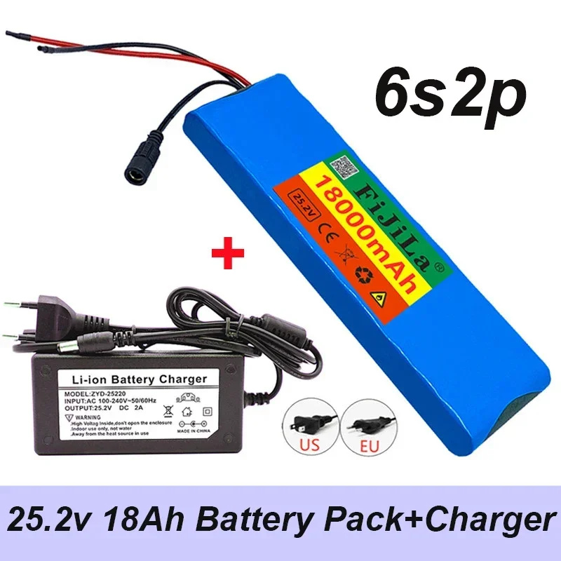 24V 18000mAh 6S2P 18650 Lithium Battery Pack 25.2V  With BMS For Electric Bicycle Moped