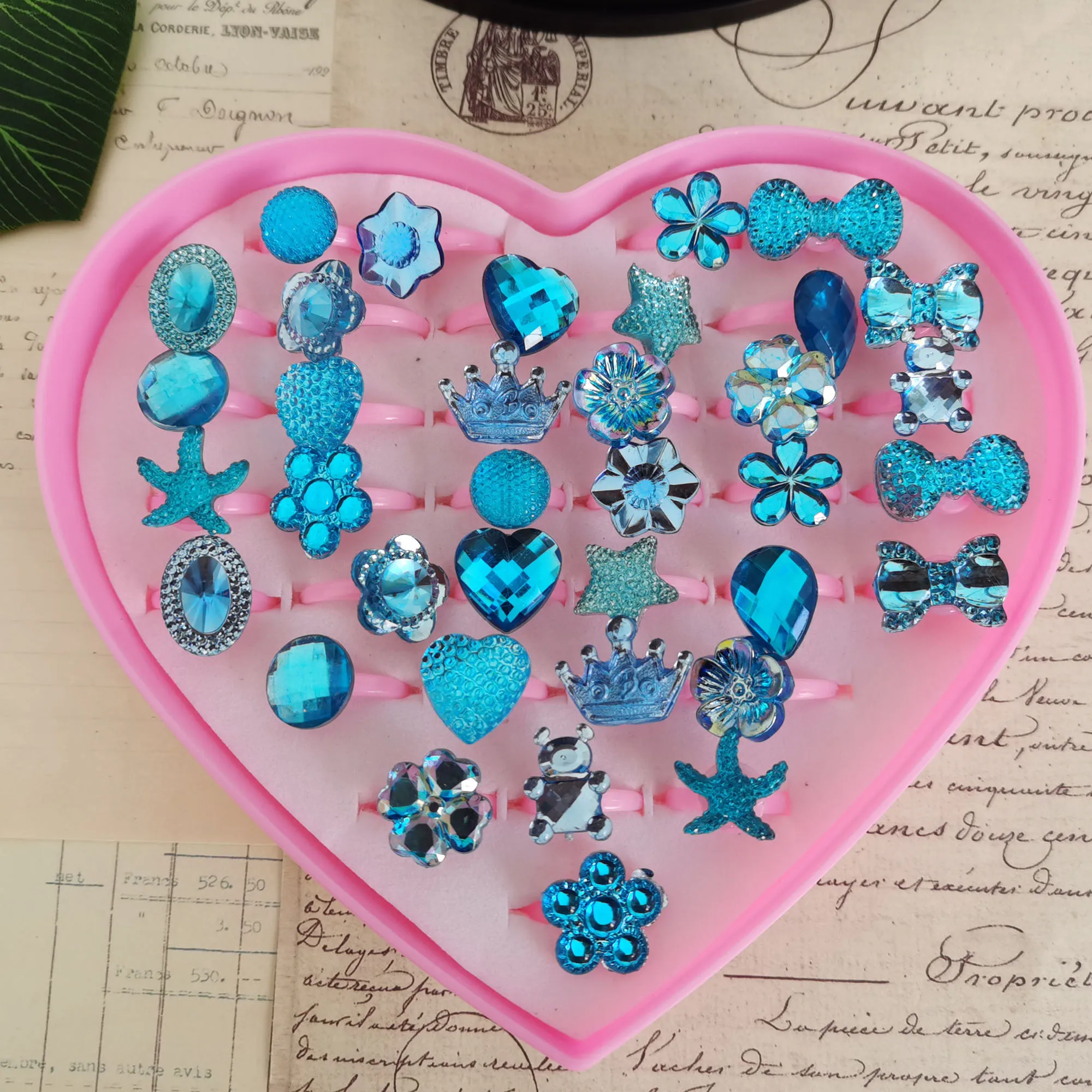 5/12/36pcs/Lot Wholesale Child Resin Candy Flower Bow Starfish Finger Rings Plastic Kid Ring Children Party Gifts Birthday Girls