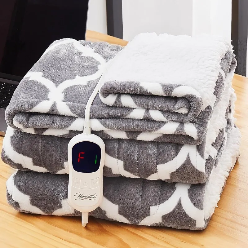 Heated Blanket Electric Throw - 50“x60“ Heating Blanket with 10 Fast Heat Levels 8 Hours Auto Off Soft Cozy Flannel Ove