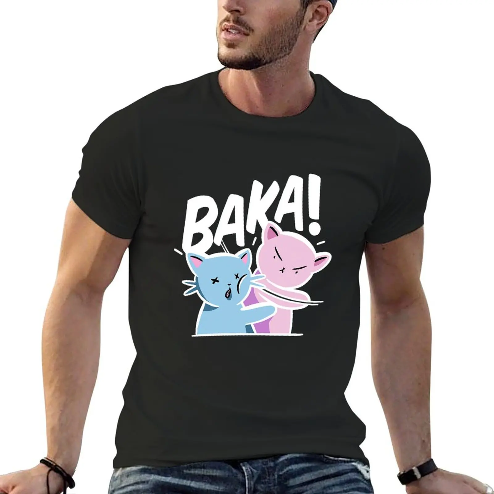 Baka Anime Cat Slap Baka Japanese Cat T-Shirt anime clothes vintage anime shirt kawaii clothes men graphic tees