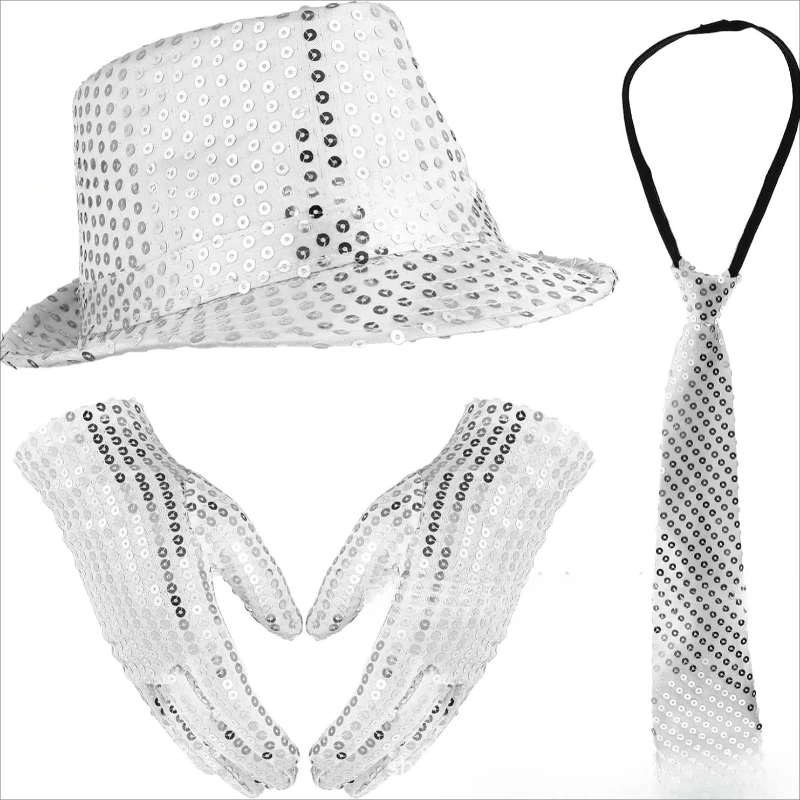 

Disco Stage Performance Hat, Tie and Glove Set - Michael Jackson Inspired Costume Accessories。