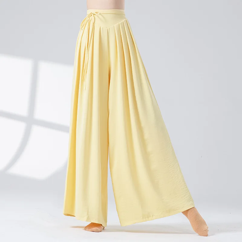 سراويل جديدة مريحة وهادئة على طراز Zen يوميًا عالية الخصر للرقص الحديث، والرقص الصيني الفضفاض، والرقص اليوغا، والسراويل واسعة الساق