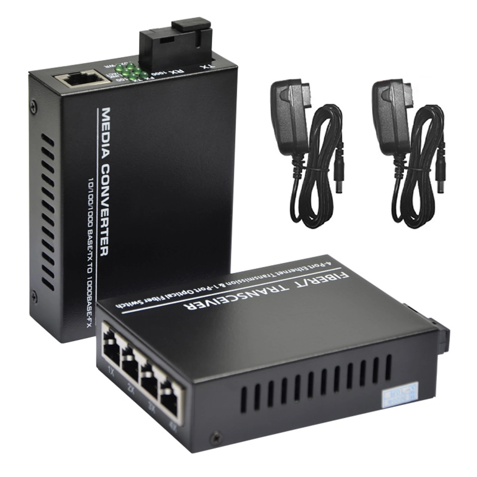 Gigabit Fiber Optical Media Converter 10/100/1000Mbps Ethernet RJ45 Single Mode Single Fiber TX RX SC Port External Power Supply