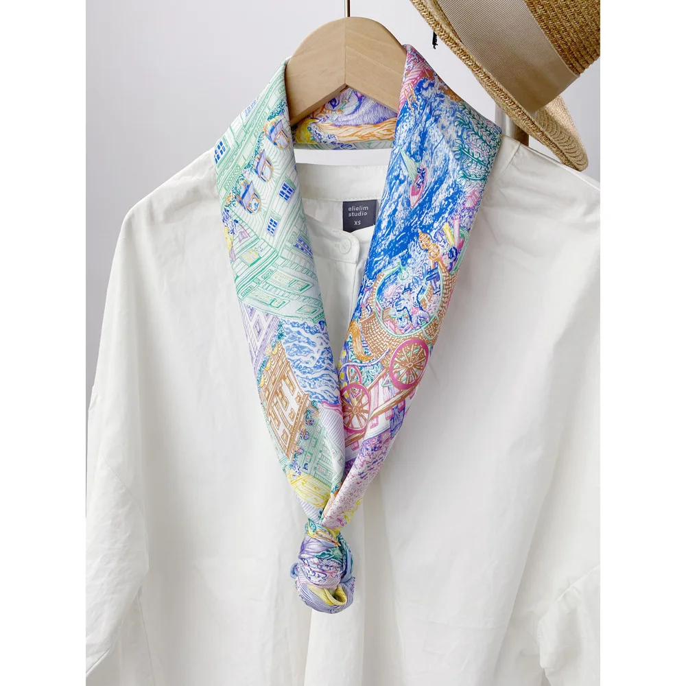 New Coming Twill Silk Scarf Rolling Edge Hem Scarfs Luxury Brand Designer Shawls Natural Mulberry Hair Neck Square Bandannas 90