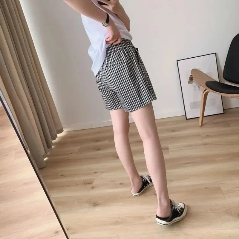 

Female Short Pants With Waist Pocket Plaid Women's Shorts Elastic Streetwear Stretchy Casual New In To Wear Flowy Classic Hot XL