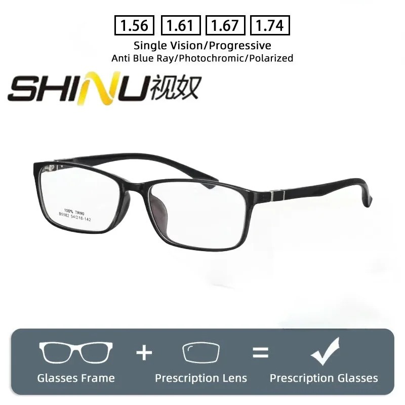 SHINU Prescription Glasses Men Myopia Prescription Eyeglasses Small Square Frame Optical Glasses Tr90 Anti Bluelight Eyeglasses