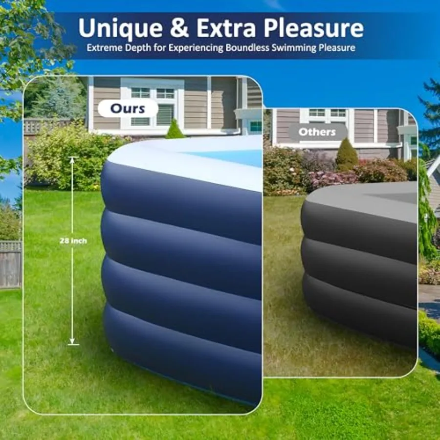 Outdoor Backyard Garden Swimming Pool PVC Blue 4-Layer Collapse-Proof with 4 Independent Air Chambers 99x60x28 Thickened Deep D