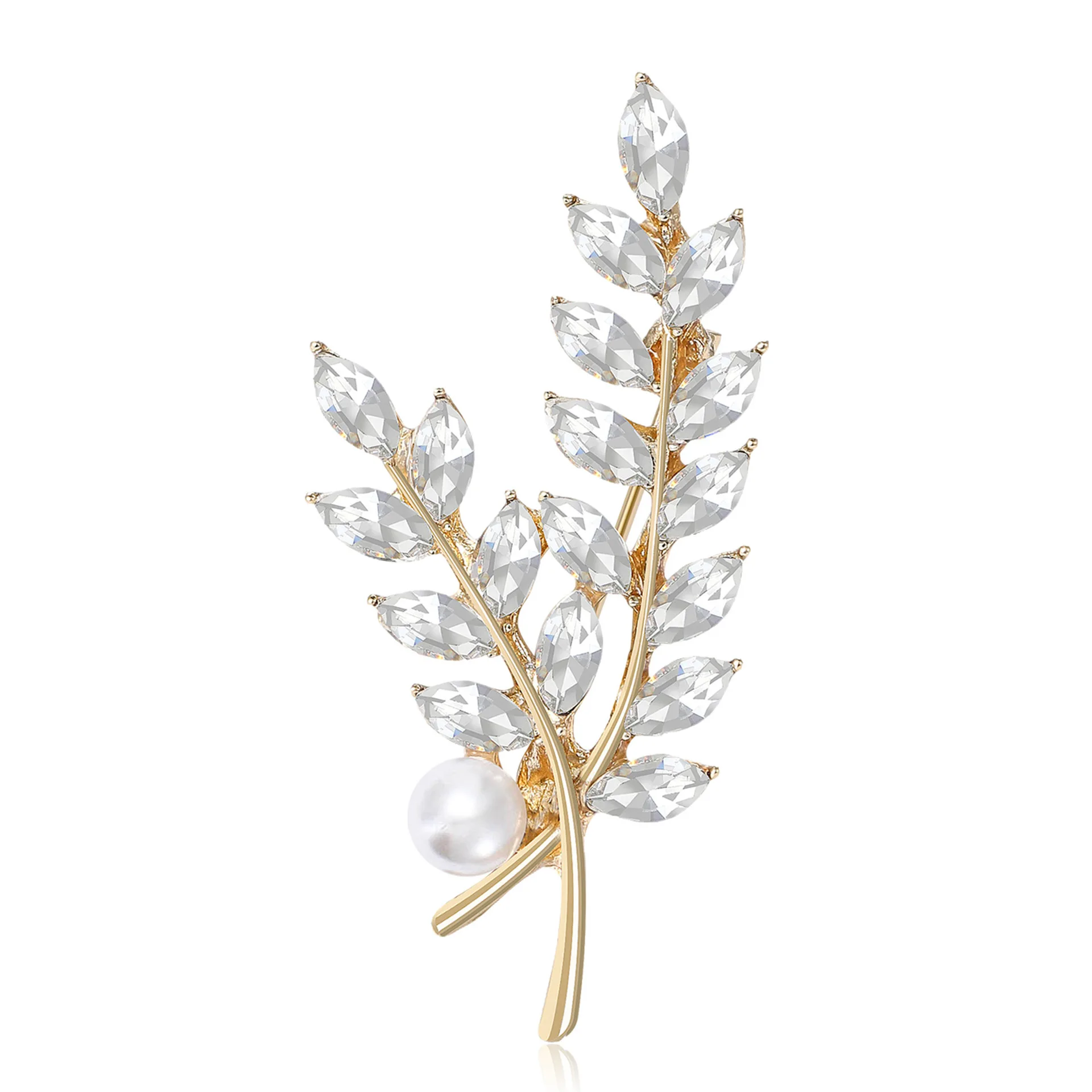 

Fashionable Rhinestone Pearl Wheat Ear Brooch, Suitable For Both Men And Women, 2-color Office Event Party Jewelry Accessory