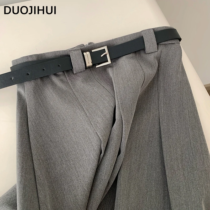 DUOJIHUI Two Piece Autumn Polo Neck Female Pullover Chicly Belt Slim Waist Skirt Basic Loose Long Sleeve Sweater Women Pullover