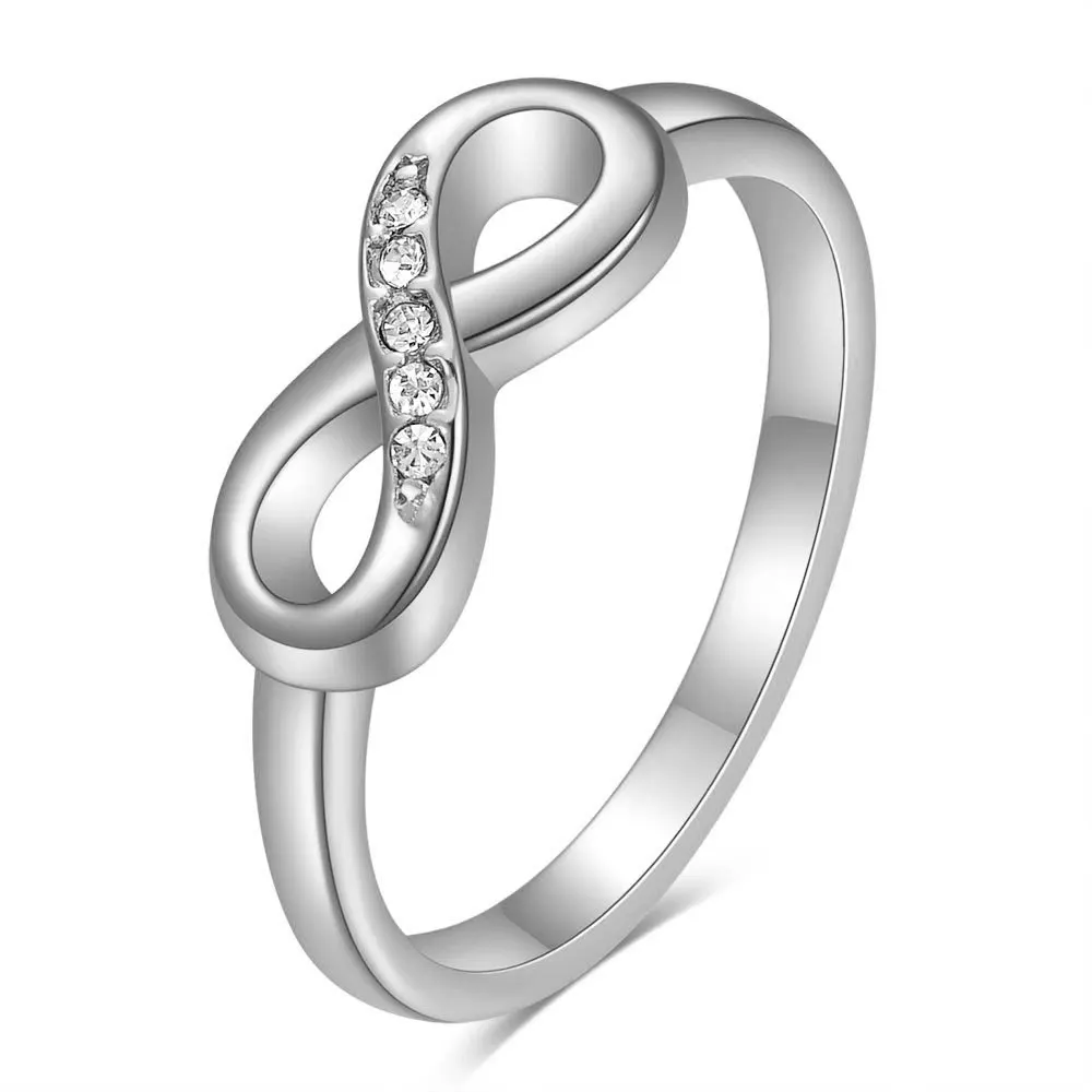 Dainty Infinity Knot Zircon Ring 316L Stainless Steel Unisex Gold Silver Waterproof Love Wedding Promise Band