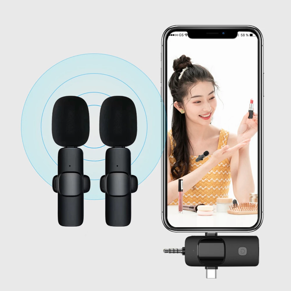 2.4G Wireless Lavalier Microphone Audio Video Recording Mini Lapel Mic 3 in 1 Lapel Microphone for iPhone Huawei Xiaomi Samsung