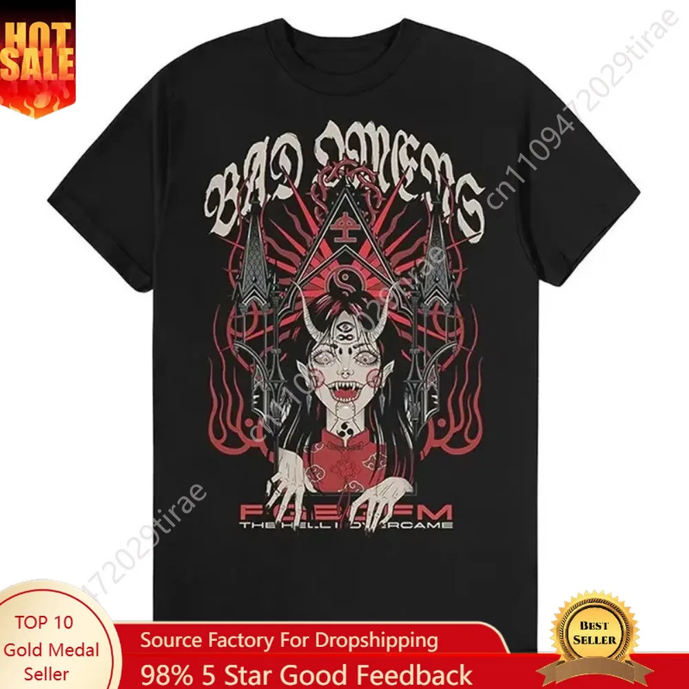 Bad Omens Band Metal Core Rock American Retro Casual Loose Print Herren- und Damen-T-Shirt aus Baumwolle mit kurzen Ärmeln, Sommer-T-Shirt