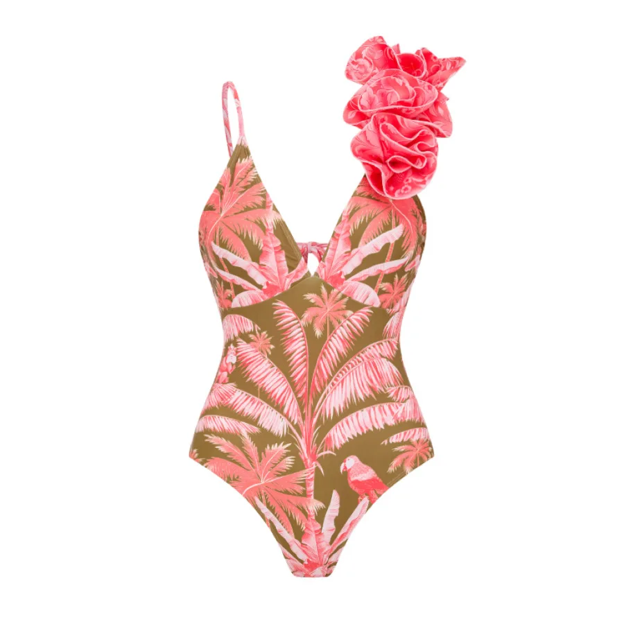 3D Flower 2024 nuovo costume da bagno intero con scollo a V per donna costumi da bagno con gonna costume da bagno Monokini Beach body Beach Wear