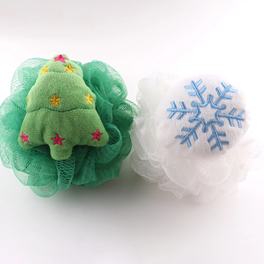 

4Pcs Christmas Theme Shower Loofah Premium Cotton Pe Thickened Design Easy Neck Shoulders Shower Loofah