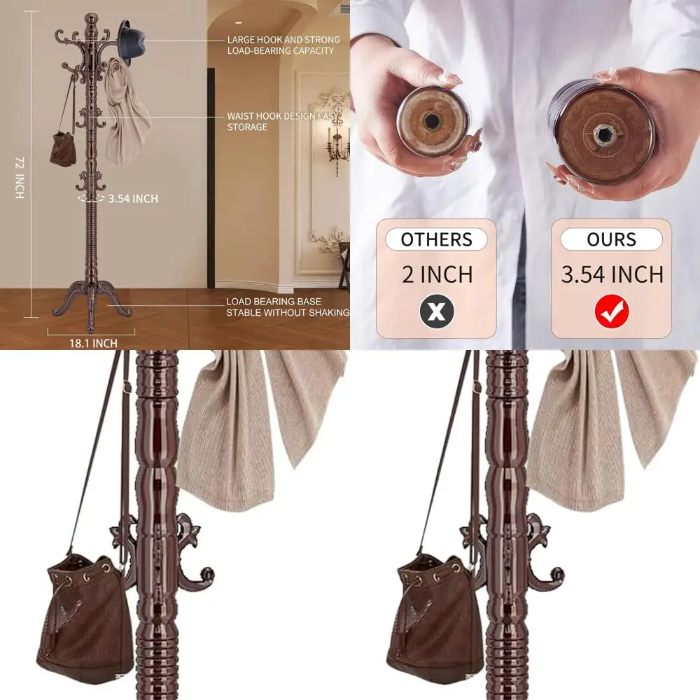 

Винтажная подставка для одежды из березы с 14 крючками, отдельно стоящее треугольное основание, идеально подходит для прихожей или офиса