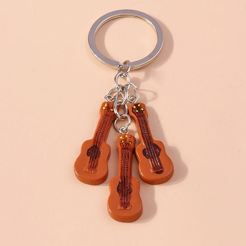 Cute Musical Instrument Guitar Keychain for Women Men Backpack Car Keyring Ornament DIY Jewelry Accessories