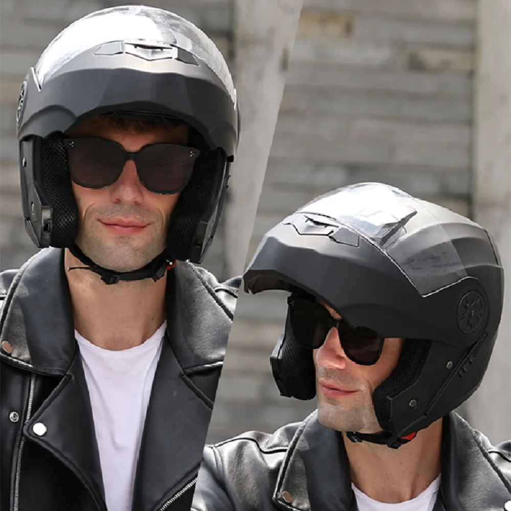 Ultimi uomini e donne Moda Moto DOT Approvato Sicurezza Modulare Flip Casco da moto Voyage Racing Casco a doppia lente Visiera interna