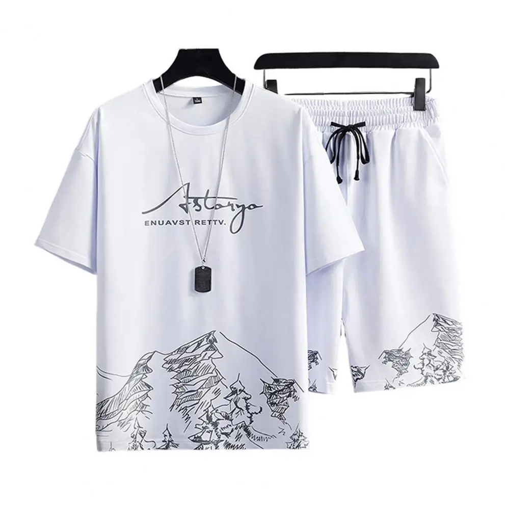 

Simple Leisure Outfit Skin-touching Pockets Mid-rise T-shirt Shorts Set Moisture Wicking