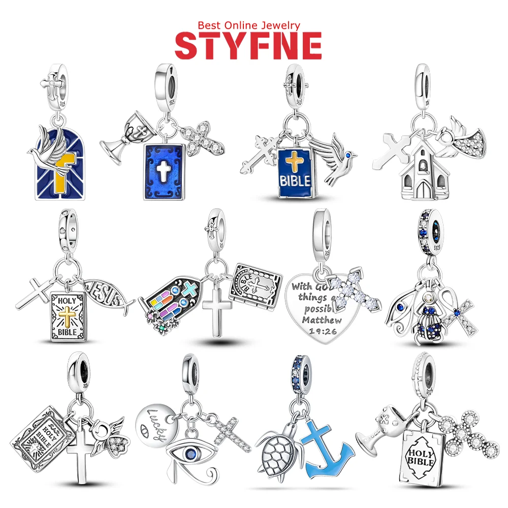 

Religious Series Original Charms 925 Silver Bible Cross Dove of Peace Beads Pendant Fit Diy Women's Bracelet Jewelry Gift Making