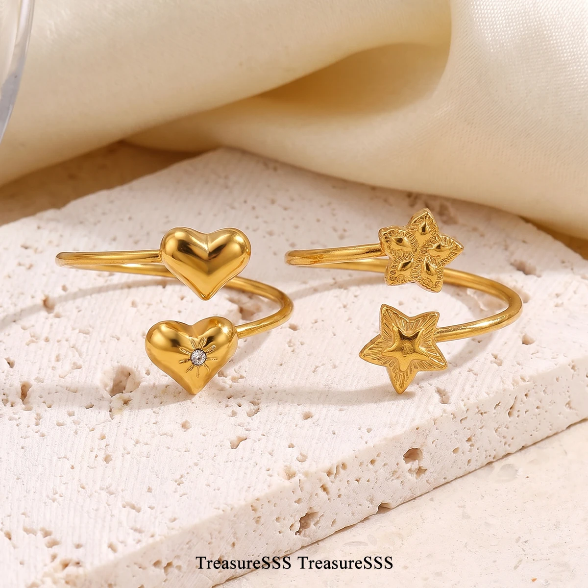 Interwoven Heart & Flower Stainless Steel Stackable Ring 18K Gold-plated Women's Ring Wedding Jewelry Party Accessories New Gift
