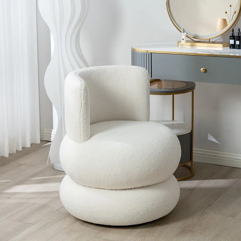 

Nordic Modern Round Lamb Velvet Fabric Single Sofa Chair French Cream Casual Dressing Chair Italian Medieval Shoe Changing Stool