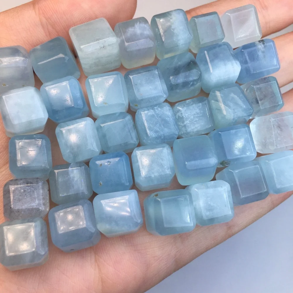 20PCS Natural Aquamarine Cube Carving Pendant Crystal Carving Children Cute Jewelry Healing Holiday Gift 8MM