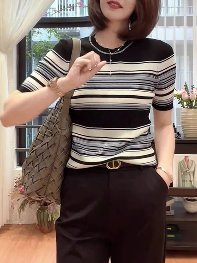 Футболка Faionable Color Blo ort Sve Elastic для похудения, универсальная основа irt Sli Chic Overhead Top Commute Sle Ko...