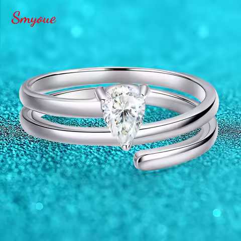 Smyoue Certified 0.5CT Real Moissanite Solitaire Rings for Women Sterling Silver 925 Plated 18K Lab Daimond Female Tail Ring
