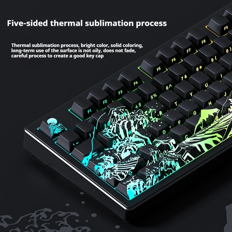 Weikav Contour Line 3.0 Ukiyoe 2.0 Translucent Keycap Personalized Side Engraving PBT 128 Keys Complete Set Customization Keycap