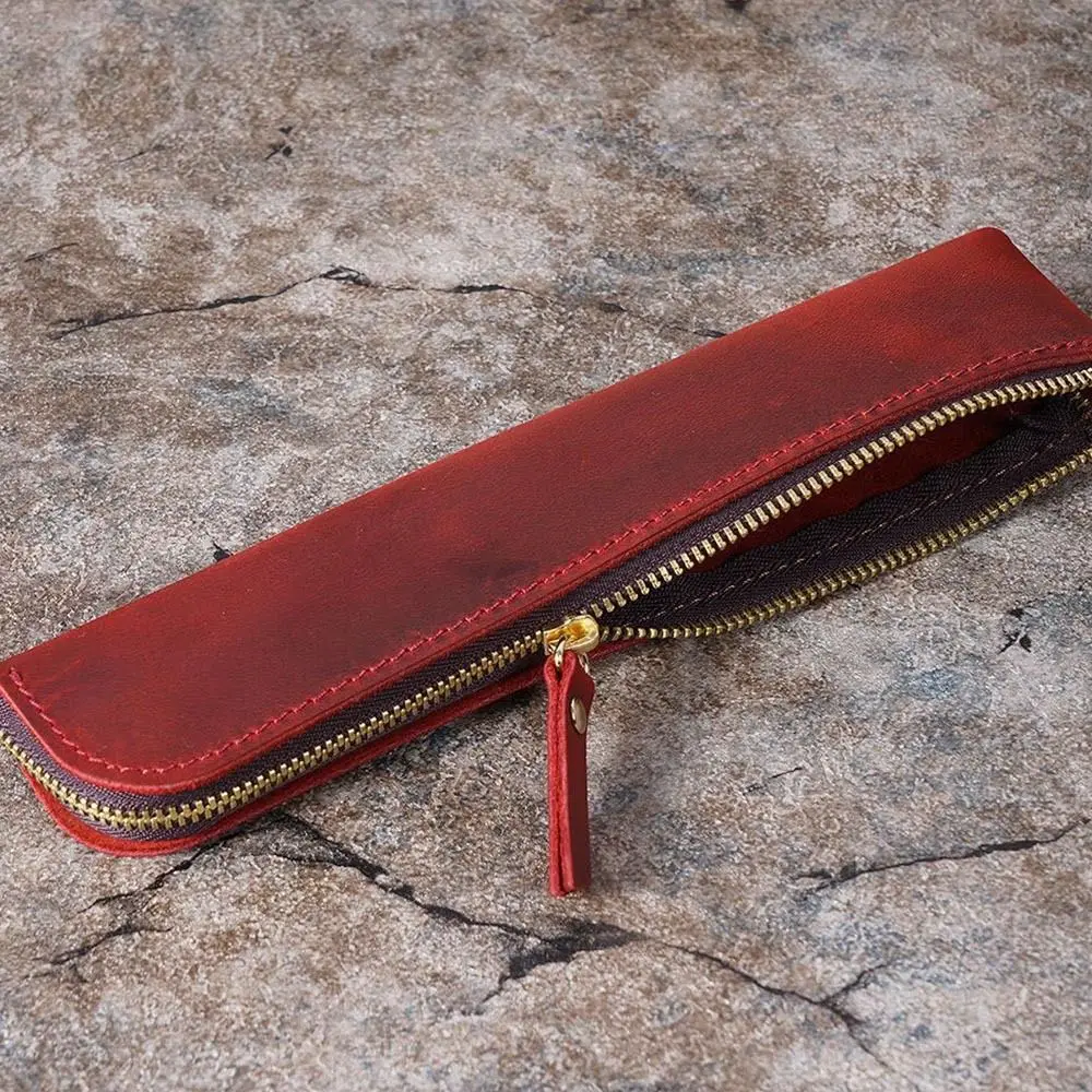 Ретро пенал на молнии из воловьей кожи, держатель для карандашей, чехол для ручек ручной работы, высококачественная кожаная сумка для ручек, школьные канцелярские принадлежности