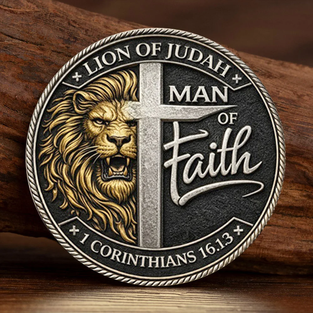 Faith of Man Warrior of The King Silvery Plated Commemorative Coin Lion of Judah Knight Collection Coin