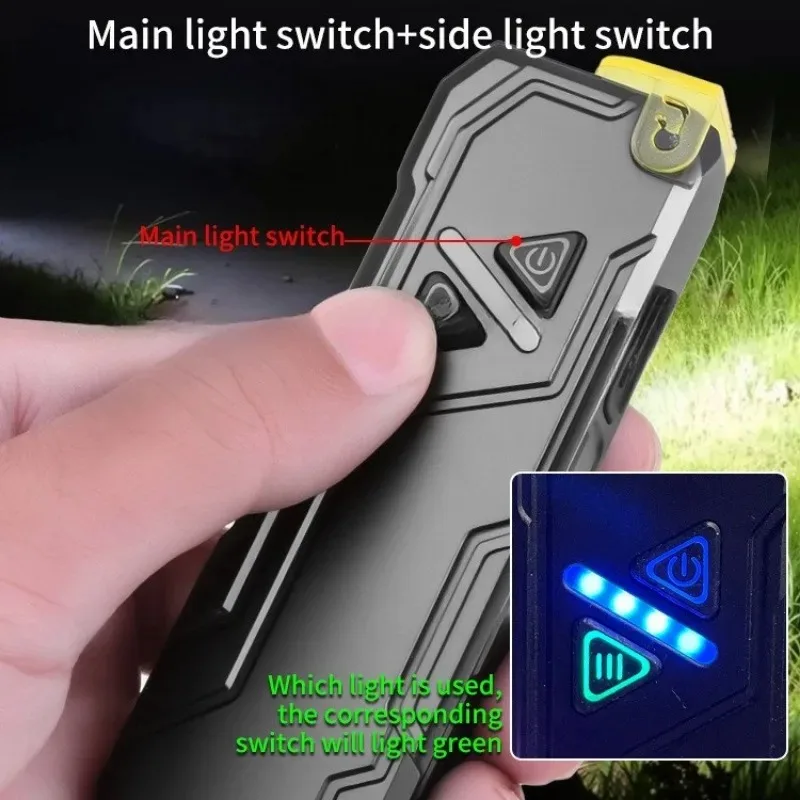 USB قابلة للشحن RGB مصباح يدوي المغناطيسي المزدوج كليب المزدوج الأبيض الأرجواني الرئيسي 7 اللون الجانب ضوء الألومنيوم IPX4 التخييم مقاوم للماء