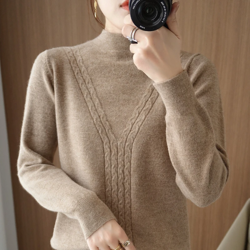 New autumn and winter semi high collar cashmere sweater women\'s Pullover fashion cashmere sweater women\'s long sleeve sweater ca