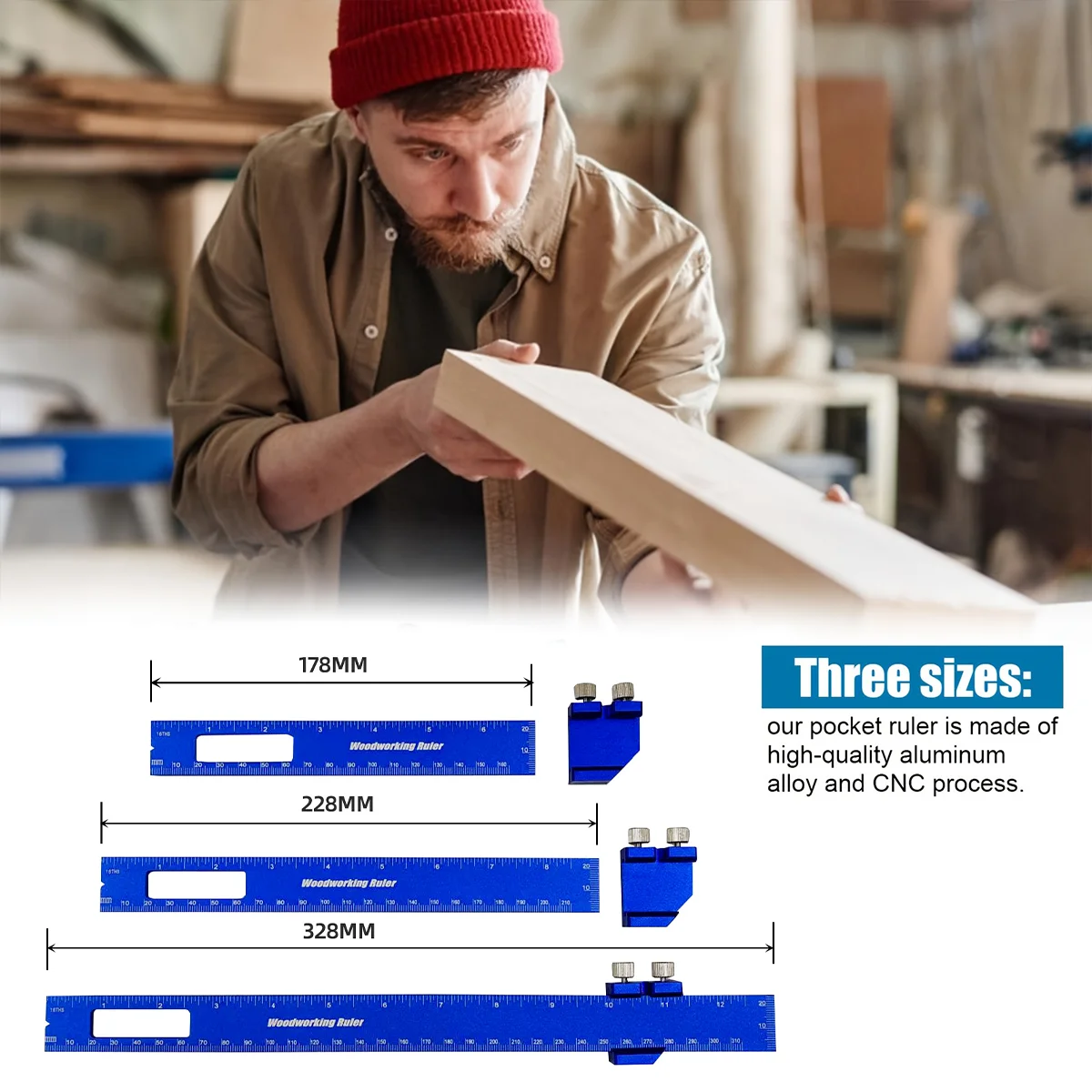 Blue Angled Aluminum Alloy Positioning Ruler, Woodworking Ruler, Marking Ruler, Angle Ruler, T-Ruler, Multi-Functional Ruler
