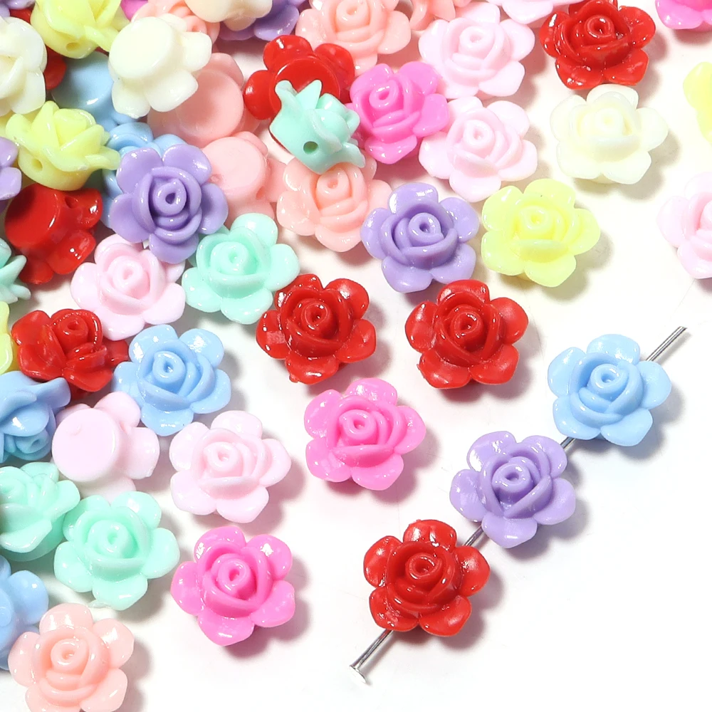 100 Stück 12,5 mm Rosenblüten-Acrylperlen, bunte lose Perlen für die Schmuckherstellung, DIY-Handwerk, Armband, Halskette, Kleidungszubehör