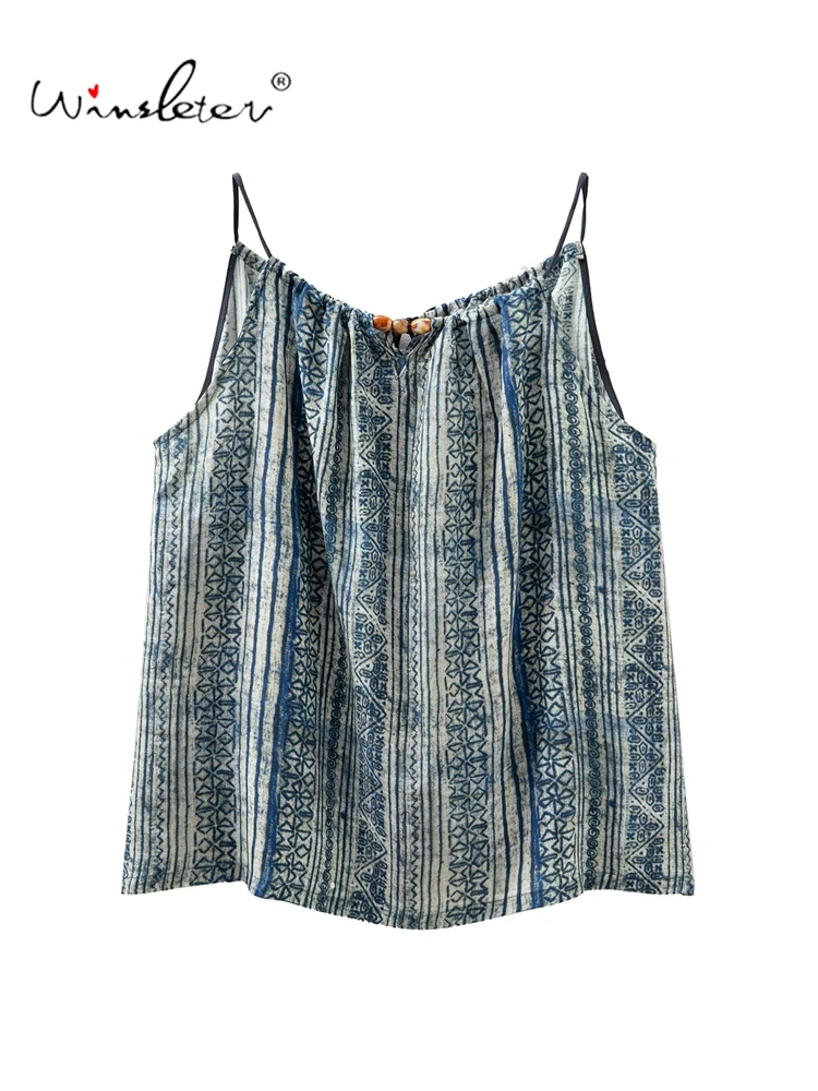 Winsleter-100%Real Silk Double Crepe Elegant Sling, Striped Print , Women Fashion Casual Thin Camisole, 2026 Summer New T67031CC