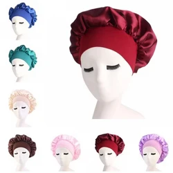 New Women's Satin Solid Wide-brimmed Sleeping Hat Unisex Head Wrap Elastic Band Cap Hair Care Bonnet Night Hat bonnet de nuit