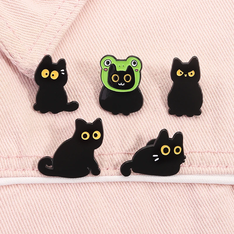 Lindo gato negro esmalte Pin dibujos animados Animal ojos grandes gato Diablo gatito broches solapa insignia divertido regalo de joyería para niños amigos