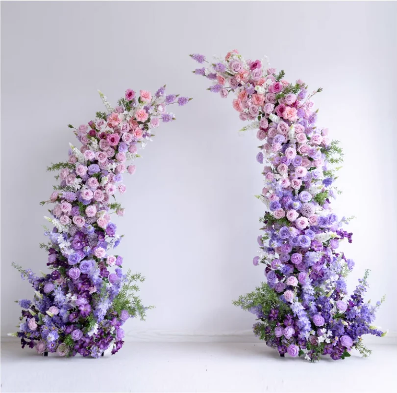 Artificial Flower Horn Arch Decorations Purple Lavender Pink Flower Runner Wedding Arrangement Backdrop Floor Flower