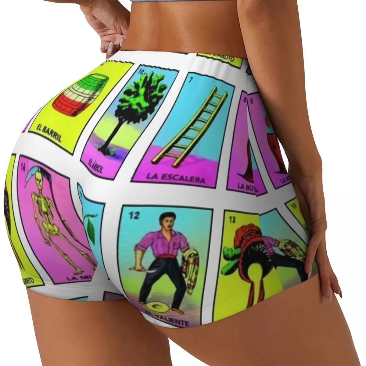 Custom Loteria Card Mexican Bingo Lottery Biker Running Gym Shorts Women's Athletic Workout Yoga Shorts