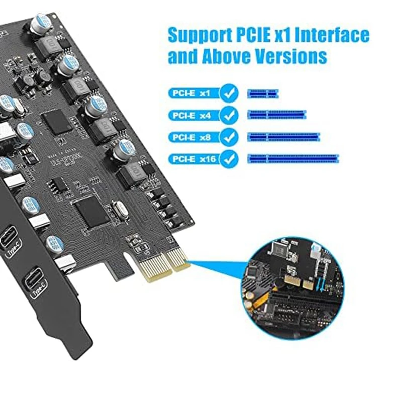 Scheda di espansione PCI Express da 2 pezzi a 7 porte Convertitore scheda di espansione PCI-E a tipo C per PC desktop, per Win/Linux/Etc