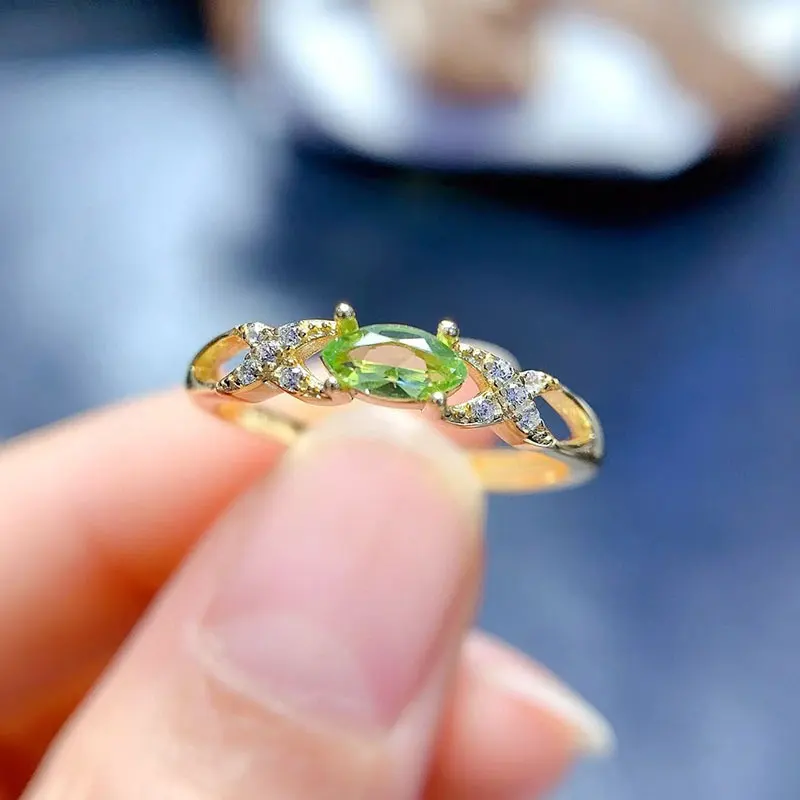 Adorable 925 silver ring for girl 3mm*6mm natural peridot ring 18K gold plated silver peridot jewelry