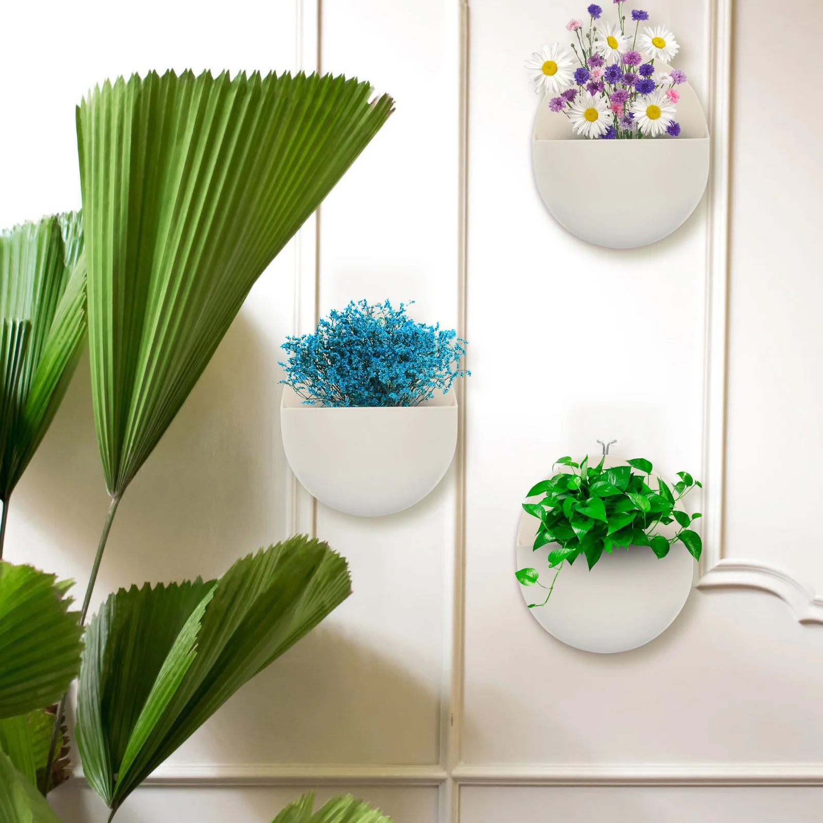 

4Pcs Balcony Flower Planters Hanging Flower Buckets Plastic Wall Gardening Containers Semi-Circle Outdoor Decorative Storage