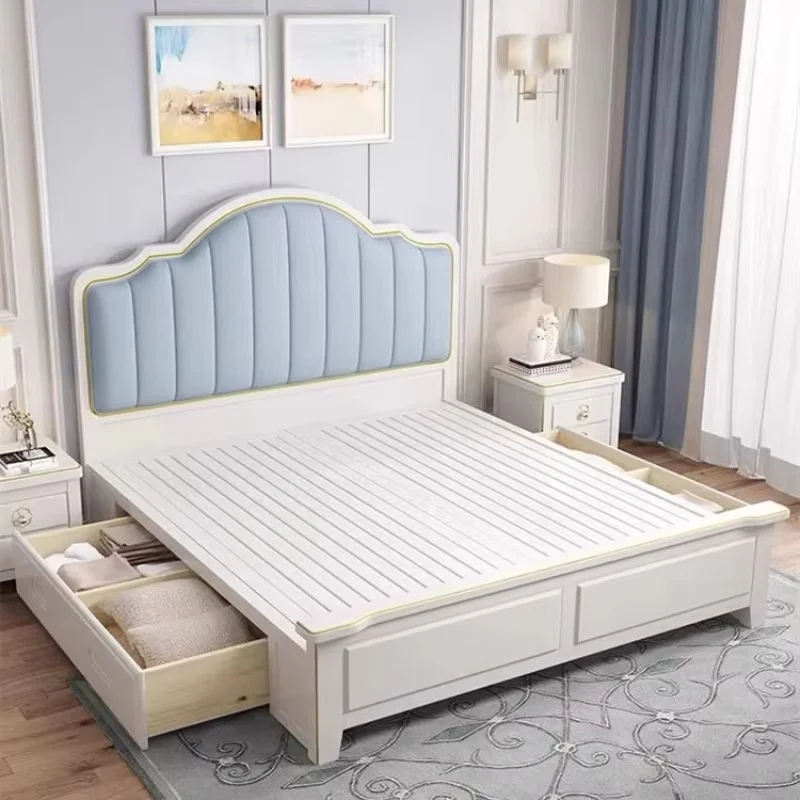 Drawers European Double Bed White Cheap Storage Modern Bedroom Double Bed Floor Design Sleeping Letto Matrimoniale Furniture