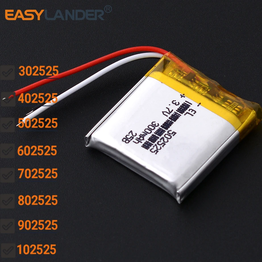 3Lines 3.7V 200mAh 402525 lithium Li ion polymer rechargeable battery 302525 502525 602525 702525 802525 902525 102525