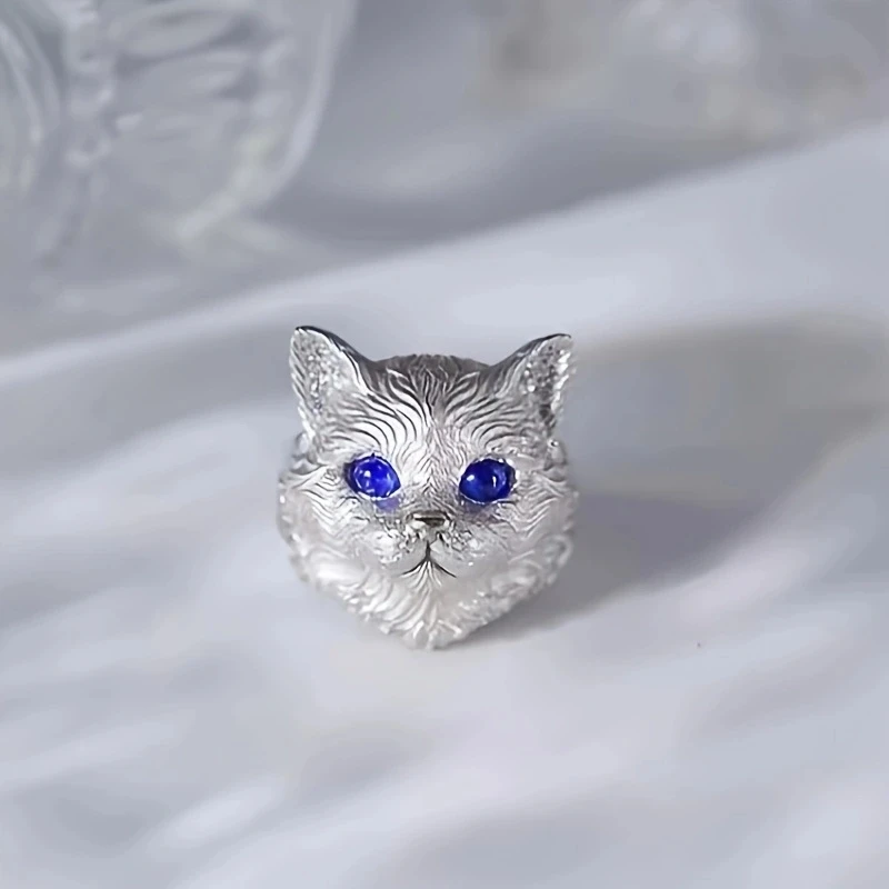 Vivid and Cute Noble Princess Cat Ring for Women Girls Big Cat Head Design Open Rings Fashion Party Birthday Finger Rings Gifts