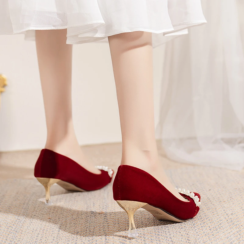 Wedding Shoes for Women Bride Luxury Red High Heels Stiletto Selegant Dress Evening Parties Pointed Toe Designer Fashion