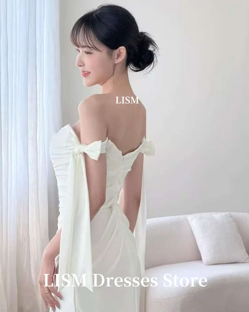 LISM Elegant Off Shoulder Mermaid Wedding Dresses Side Split Korea Photo shoot Soft Satin Bridal Gowns Corset Customized 2025